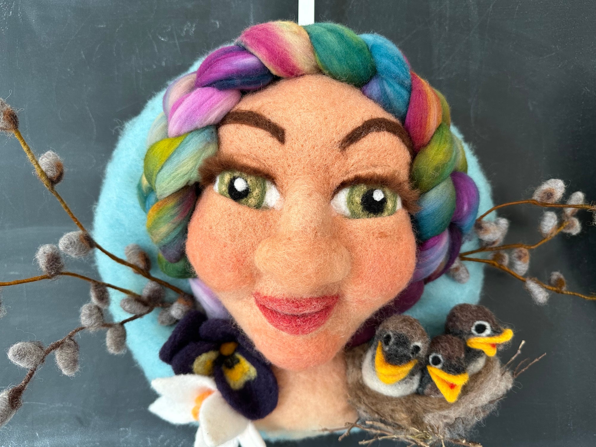 Needle felted 3d wall hanging of spring