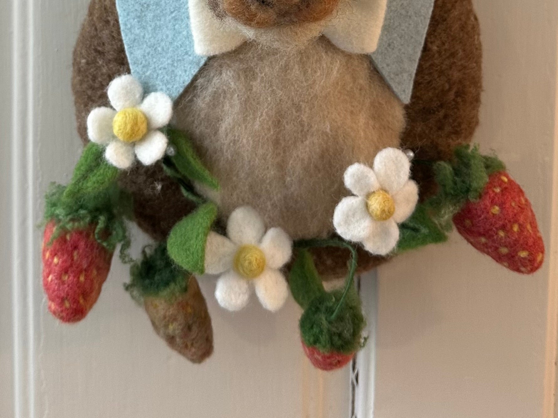 Needle felted strawberry vine decor on rabbit trophy head