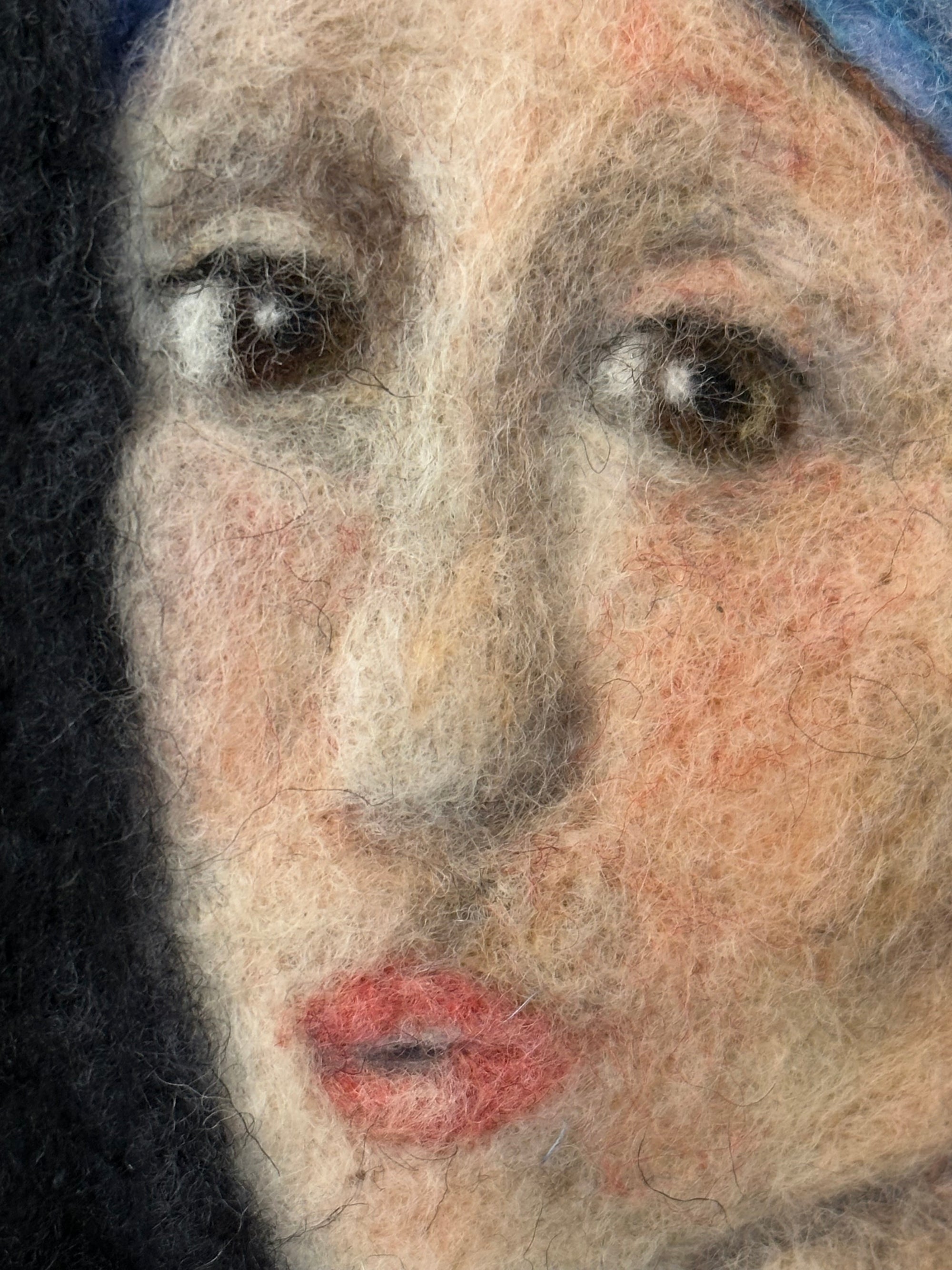 Needle felted picture, inspired by the Girl with the pearl earring