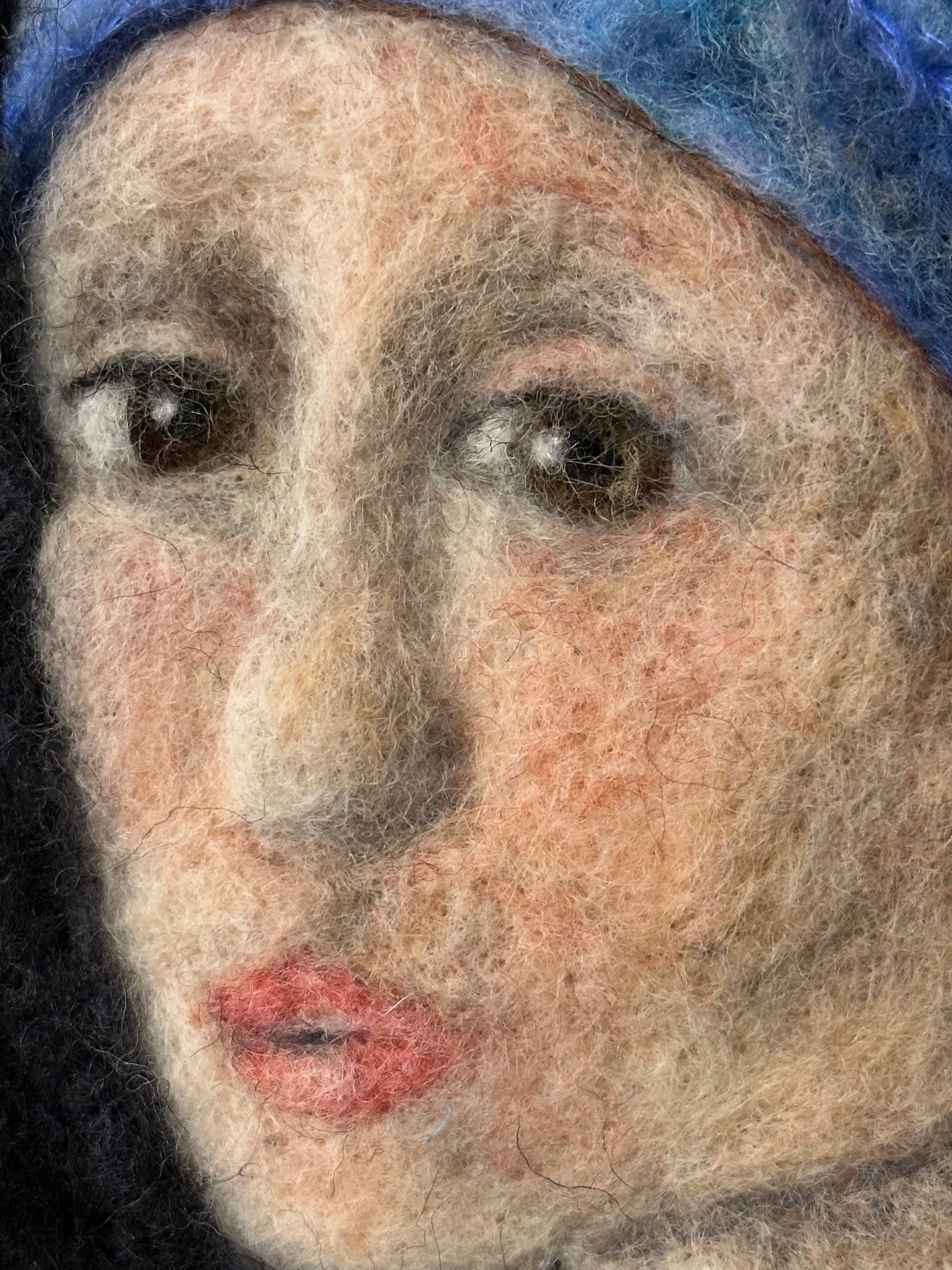 Needle felted picture, inspired by the Girl with the pearl earring