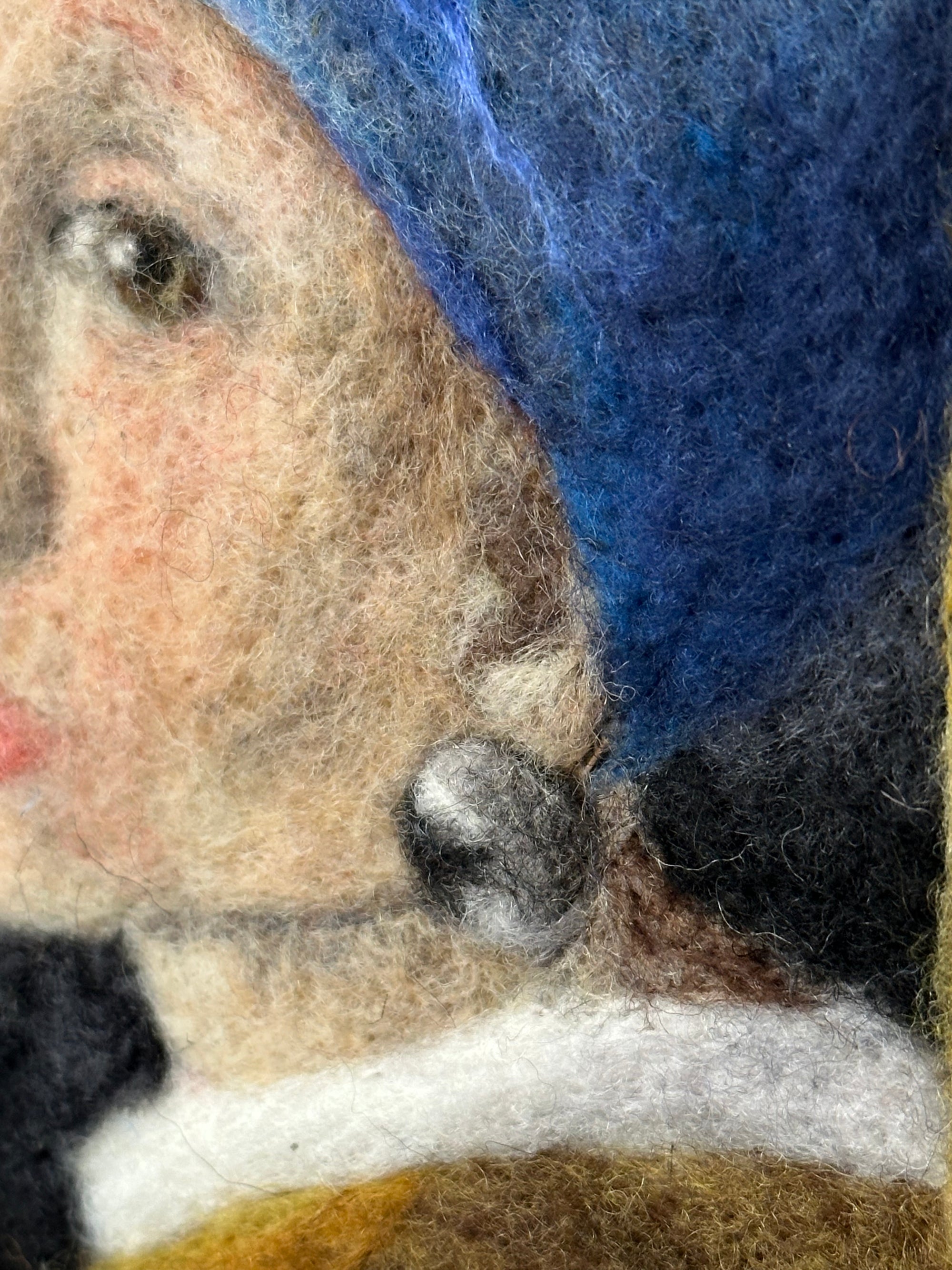 Needle felted picture, inspired by the Girl with the pearl earring