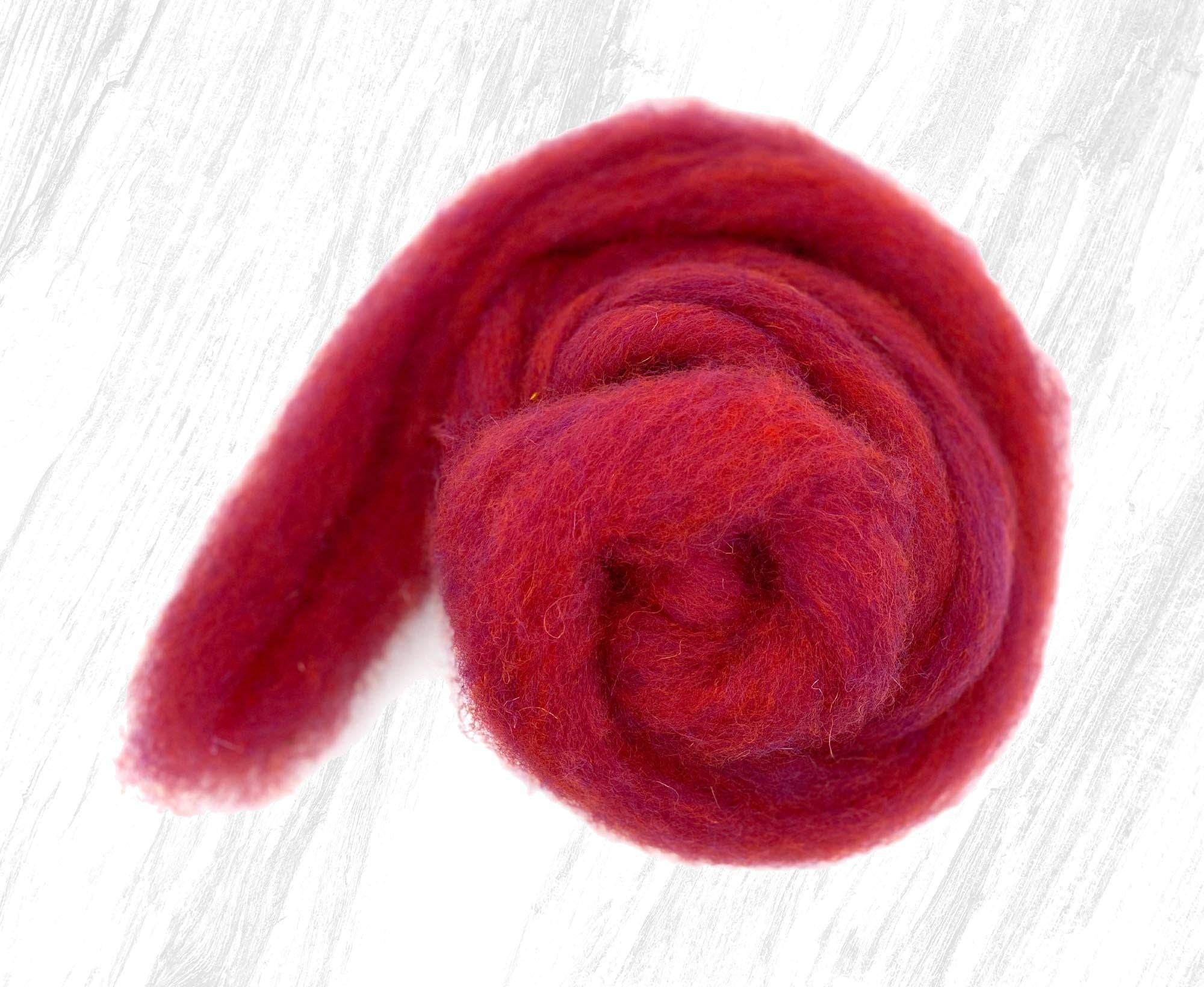 World of Wool roving, sour cherry