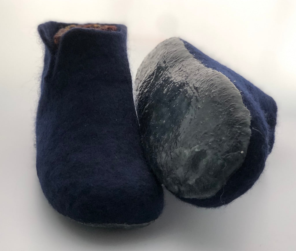 Blue felted Slippers women 8.5 - Cloth & Twine